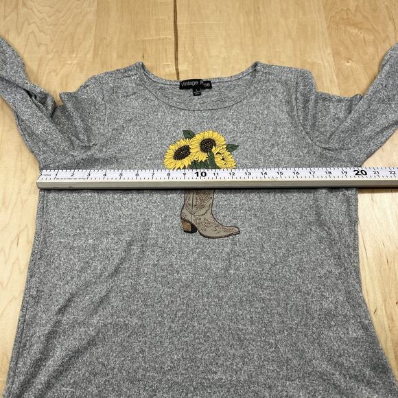Vintage Rose Womens Large Gray Sunflower Western Boot Top Lightweight 3/4 Sleeve - Picture 7 of 8